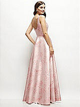 Rear View Thumbnail - Bow And Blossom Print Floral Square-Neck Satin Maxi Dress with Full Skirt