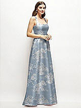 Side View Thumbnail - Porcelain Blue Seraphina Floral Floral Square-Neck Satin Maxi Dress with Full Skirt