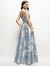 Rear View Thumbnail - Porcelain Blue Seraphina Floral Floral Square-Neck Satin Maxi Dress with Full Skirt