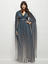 Alt View 1 Thumbnail - Cosmic Blue Streamer Sleeve Ombre Pleated Metallic Maxi Dress