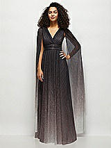 Alt View 1 Thumbnail - Plum Noir Streamer Sleeve Ombre Pleated Metallic Maxi Dress