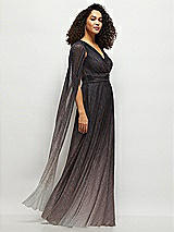 Side View Thumbnail - Plum Noir Streamer Sleeve Ombre Pleated Metallic Maxi Dress