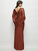 Rear View Thumbnail - Auburn Moon Draped Stretch Satin Maxi Dress with Built-in Capelet