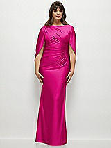 Alt View 1 Thumbnail - Think Pink Draped Stretch Satin Maxi Dress with Built-in Capelet