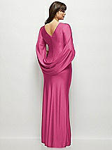 Rear View Thumbnail - Tea Rose Draped Stretch Satin Maxi Dress with Built-in Capelet