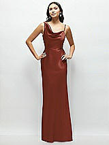 Front View Thumbnail - Auburn Moon One-Shoulder Draped Cowl A-Line Satin Maxi Dress