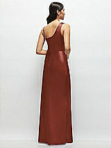 Rear View Thumbnail - Auburn Moon One-Shoulder Draped Cowl A-Line Satin Maxi Dress