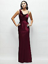 Front View Thumbnail - Cabernet One-Shoulder Draped Cowl A-Line Satin Maxi Dress