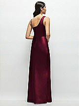 Rear View Thumbnail - Cabernet One-Shoulder Draped Cowl A-Line Satin Maxi Dress