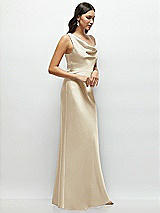 Side View Thumbnail - Champagne One-Shoulder Draped Cowl A-Line Satin Maxi Dress