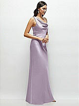 Side View Thumbnail - Lilac Haze One-Shoulder Draped Cowl A-Line Satin Maxi Dress