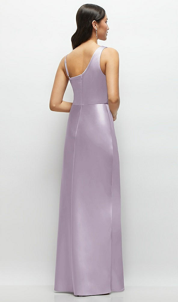 Back View - Lilac Haze One-Shoulder Draped Cowl A-Line Satin Maxi Dress