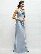 Side View Thumbnail - Mist One-Shoulder Draped Cowl A-Line Satin Maxi Dress