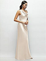 Side View Thumbnail - Oat One-Shoulder Draped Cowl A-Line Satin Maxi Dress