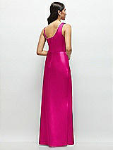 Rear View Thumbnail - Think Pink One-Shoulder Draped Cowl A-Line Satin Maxi Dress