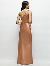 Rear View Thumbnail - Toffee One-Shoulder Draped Cowl A-Line Satin Maxi Dress