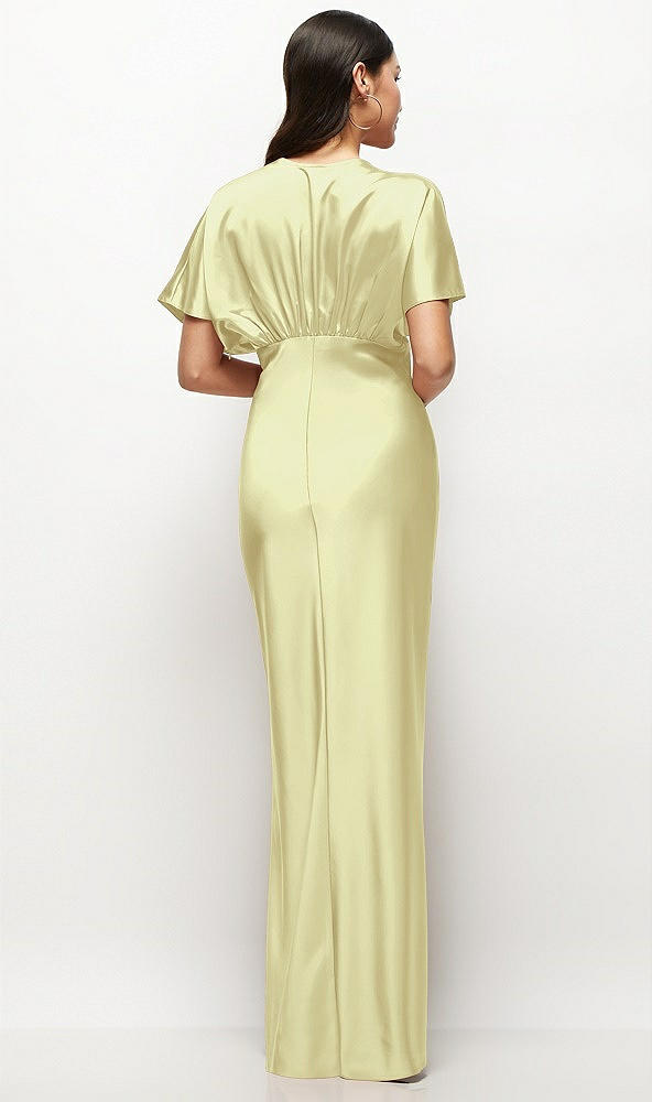 Back View - Butter Yellow Plunge Neck Kimono Sleeve Satin Bias Maxi Dress