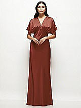 Alt View 1 Thumbnail - Auburn Moon Plunge Neck Kimono Sleeve Satin Bias Maxi Dress