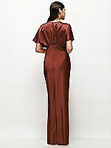 Rear View Thumbnail - Auburn Moon Plunge Neck Kimono Sleeve Satin Bias Maxi Dress