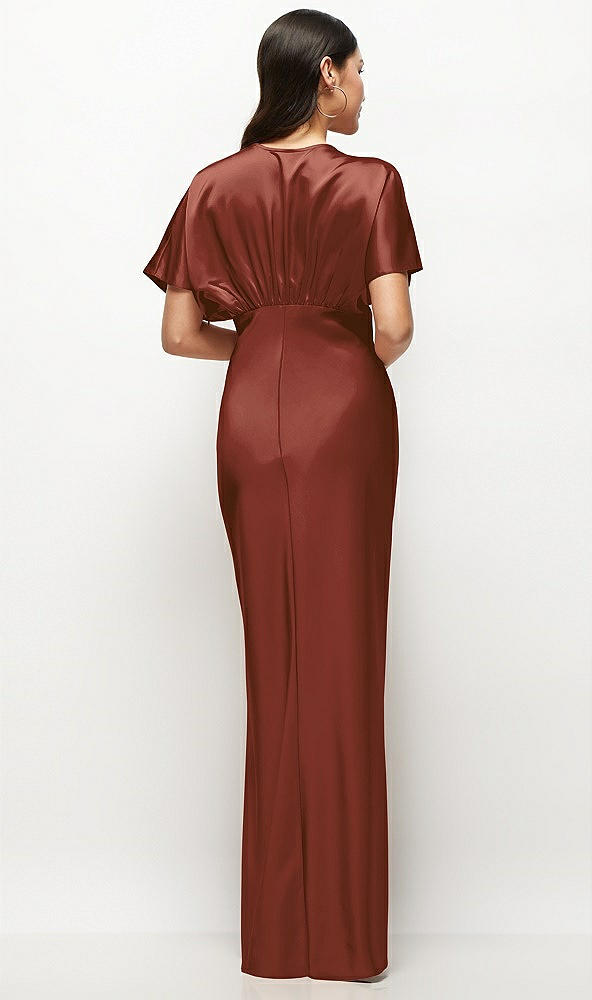 Back View - Auburn Moon Plunge Neck Kimono Sleeve Satin Bias Maxi Dress