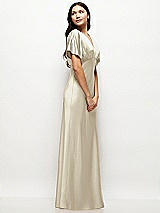 Side View Thumbnail - Champagne Plunge Neck Kimono Sleeve Satin Bias Maxi Dress