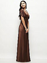 Side View Thumbnail - Cognac Plunge Neck Kimono Sleeve Satin Bias Maxi Dress