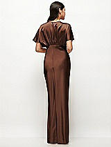 Rear View Thumbnail - Cognac Plunge Neck Kimono Sleeve Satin Bias Maxi Dress