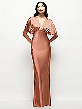 Front View Thumbnail - Copper Penny Plunge Neck Kimono Sleeve Satin Bias Maxi Dress