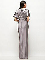 Rear View Thumbnail - Cashmere Gray Plunge Neck Kimono Sleeve Satin Bias Maxi Dress