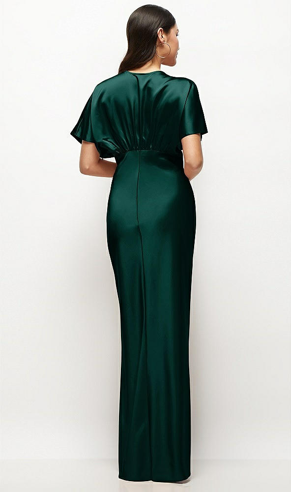 Back View - Evergreen Plunge Neck Kimono Sleeve Satin Bias Maxi Dress