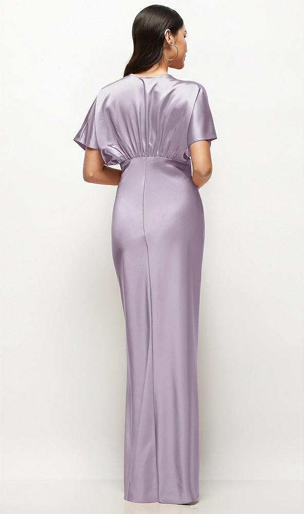 Back View - Lilac Haze Plunge Neck Kimono Sleeve Satin Bias Maxi Dress