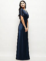 Side View Thumbnail - Midnight Navy Plunge Neck Kimono Sleeve Satin Bias Maxi Dress