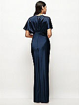 Rear View Thumbnail - Midnight Navy Plunge Neck Kimono Sleeve Satin Bias Maxi Dress