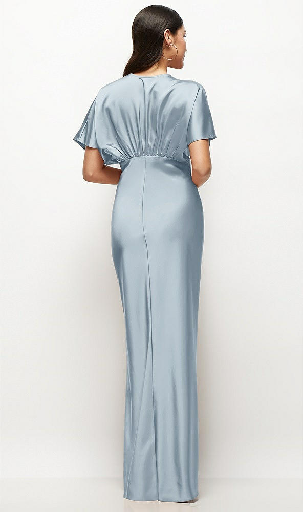 Back View - Mist Plunge Neck Kimono Sleeve Satin Bias Maxi Dress