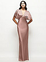 Front View Thumbnail - Neu Nude Plunge Neck Kimono Sleeve Satin Bias Maxi Dress