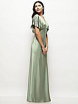 Side View Thumbnail - Sage Plunge Neck Kimono Sleeve Satin Bias Maxi Dress