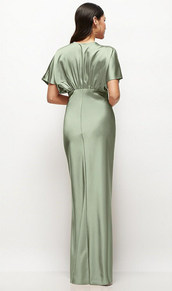 Back View - Sage Plunge Neck Kimono Sleeve Satin Bias Maxi Dress