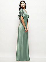 Side View Thumbnail - Seagrass Plunge Neck Kimono Sleeve Satin Bias Maxi Dress