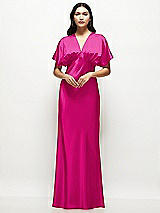 Alt View 1 Thumbnail - Think Pink Plunge Neck Kimono Sleeve Satin Bias Maxi Dress