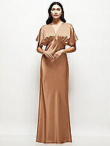 Alt View 1 Thumbnail - Toffee Plunge Neck Kimono Sleeve Satin Bias Maxi Dress