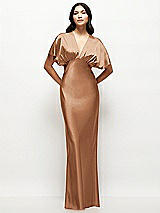 Front View Thumbnail - Toffee Plunge Neck Kimono Sleeve Satin Bias Maxi Dress