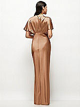 Rear View Thumbnail - Toffee Plunge Neck Kimono Sleeve Satin Bias Maxi Dress