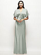 Alt View 1 Thumbnail - Willow Green Plunge Neck Kimono Sleeve Satin Bias Maxi Dress