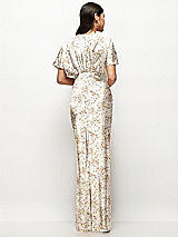 Rear View Thumbnail - Golden Hour Plunge Neck Kimono Sleeve Floral Satin Bias Maxi Dress