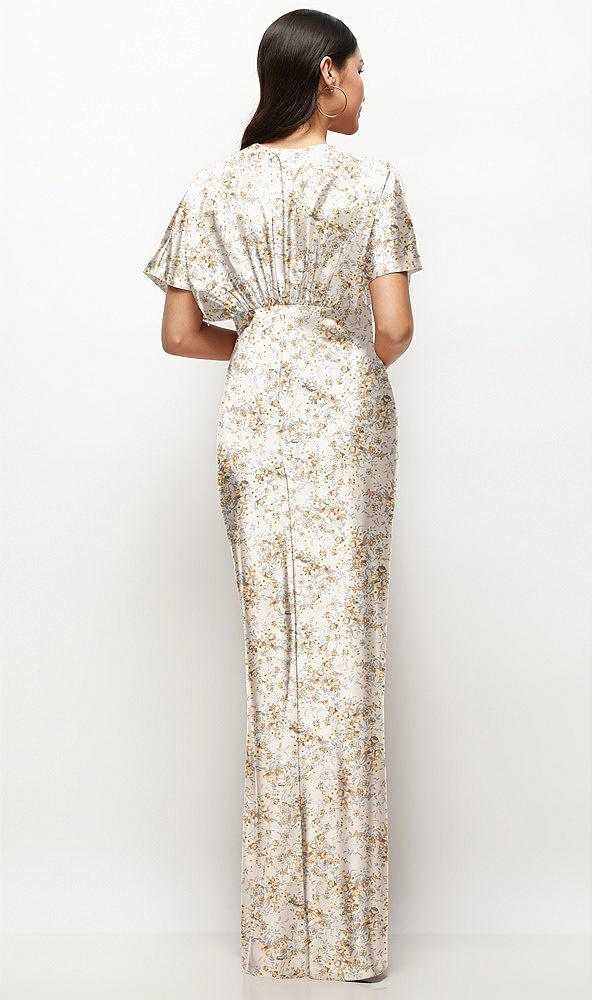 Back View - Golden Hour Plunge Neck Kimono Sleeve Floral Satin Bias Maxi Dress