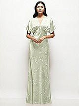 Alt View 1 Thumbnail - Vintage Primrose Celadon Plunge Neck Kimono Sleeve Floral Satin Bias Maxi Dress