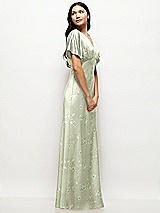 Side View Thumbnail - Vintage Primrose Celadon Plunge Neck Kimono Sleeve Floral Satin Bias Maxi Dress