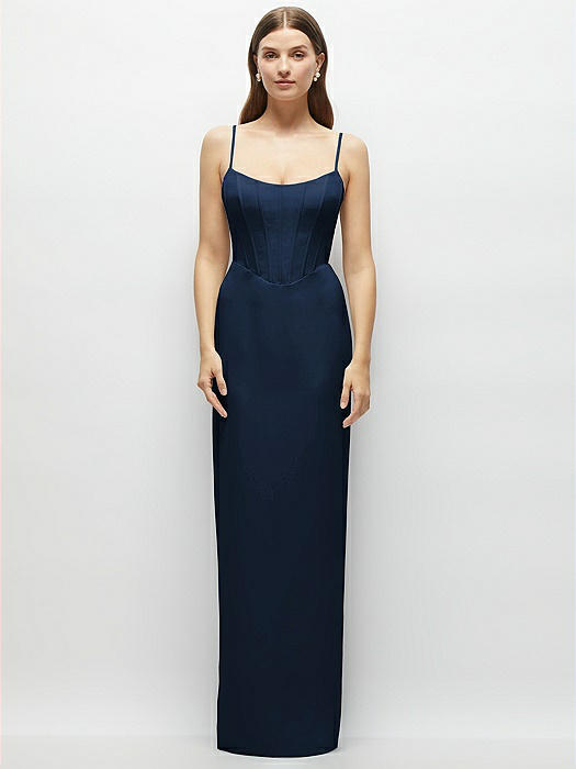 Corset-Style Crepe Column Maxi Dress with Adjustable Straps