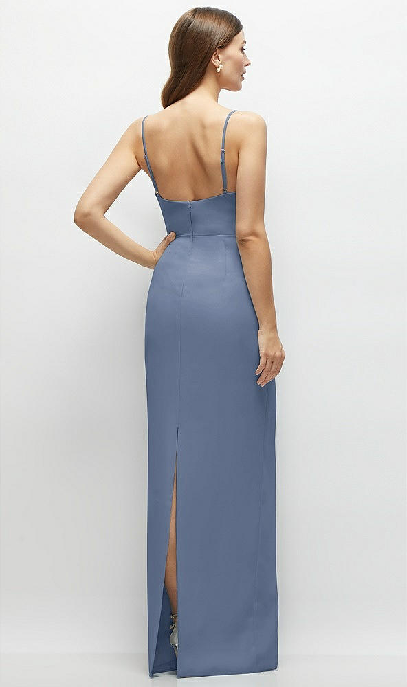 Back View - Larkspur Blue Corset-Style Crepe Column Maxi Dress with Adjustable Straps