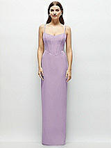 Front View Thumbnail - Pale Purple Corset-Style Crepe Column Maxi Dress with Adjustable Straps